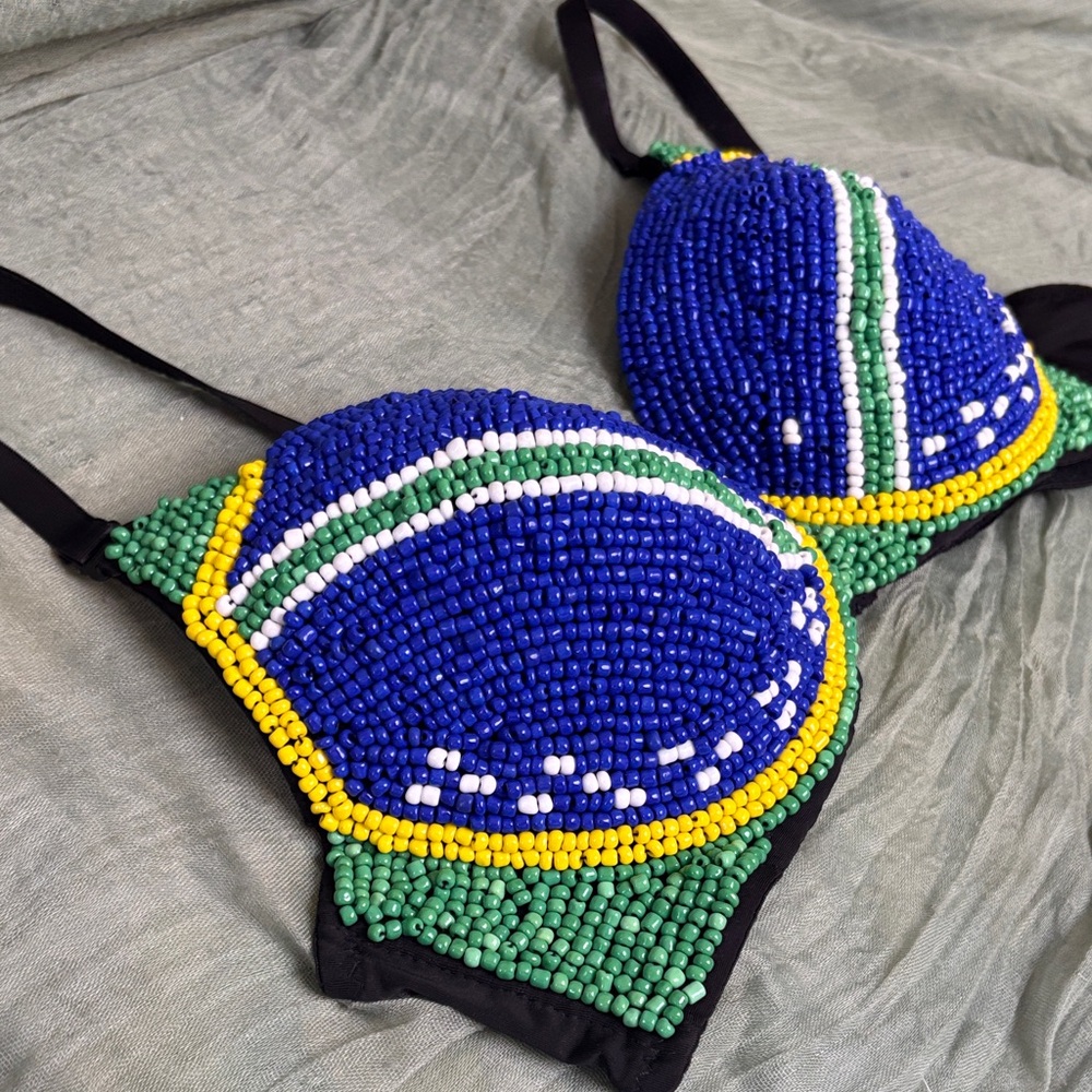 Vibrant Beaded Blue and Green Bra- Festival Top - Picture 5 of 6
